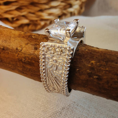 Flower Princess Diamond Wide Band Western Ring for Her