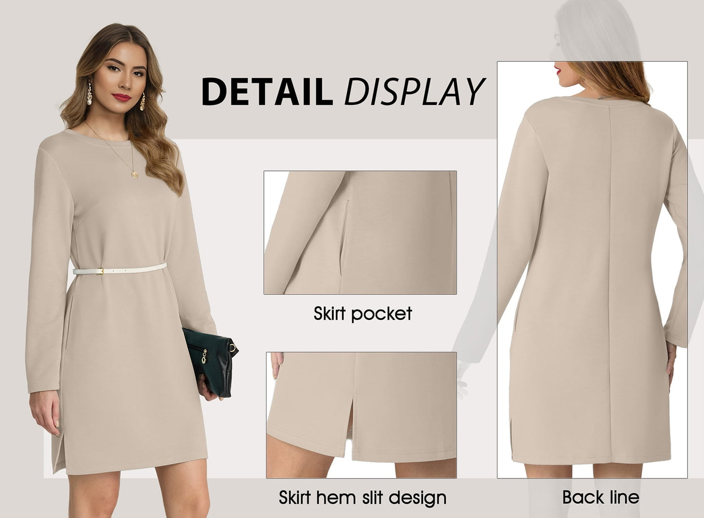 Women Casual Long Sleeve Dress Trendy Fall Fashion Cozy Travel Airport Outfits Haze Blue XL