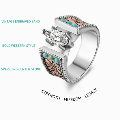 Flower Engraved Rose Gold Diamond Turquoise Rings