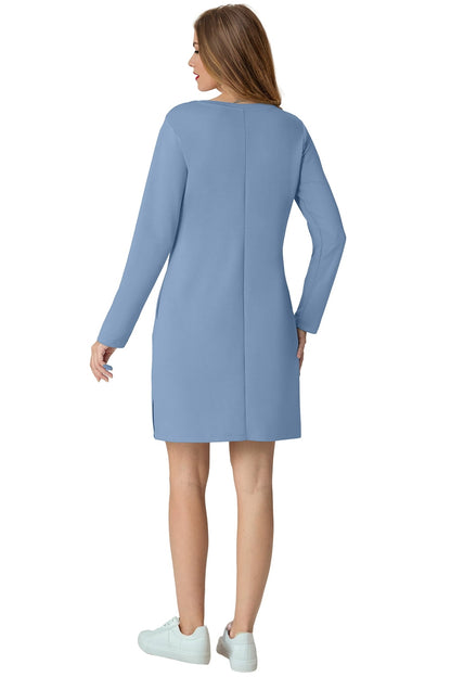 Women Casual Long Sleeve Dress Trendy Fall Fashion Cozy Travel Airport Outfits Haze Blue XL