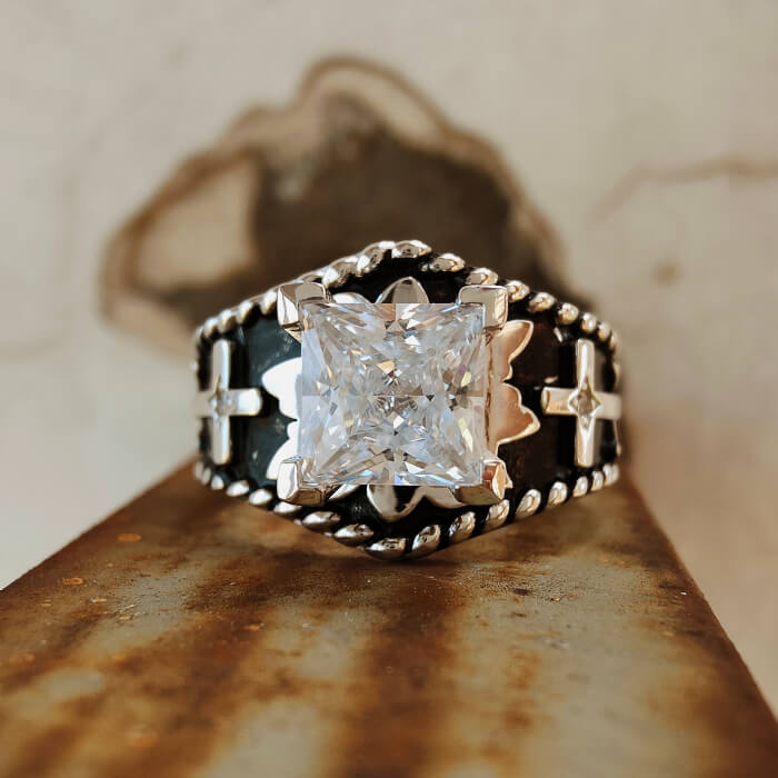 Women Rope Edge Cross Princess Cut Western Rings