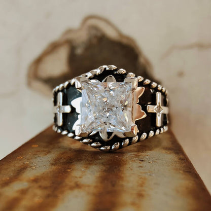 Women Rope Edge Cross Princess Cut Western Rings