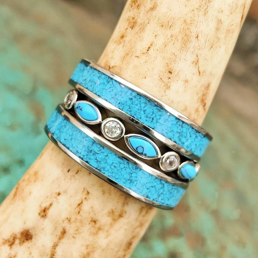 4mm Steel Turquoise Minimalism Band Ring