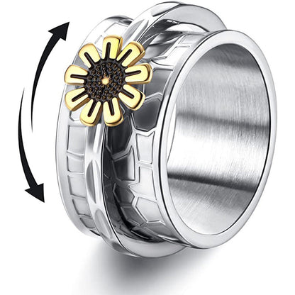 Steel Rotating Sunflower Hive Band Ring