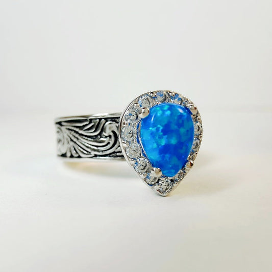 Women Western Flower Pear Opal Engagement Rings