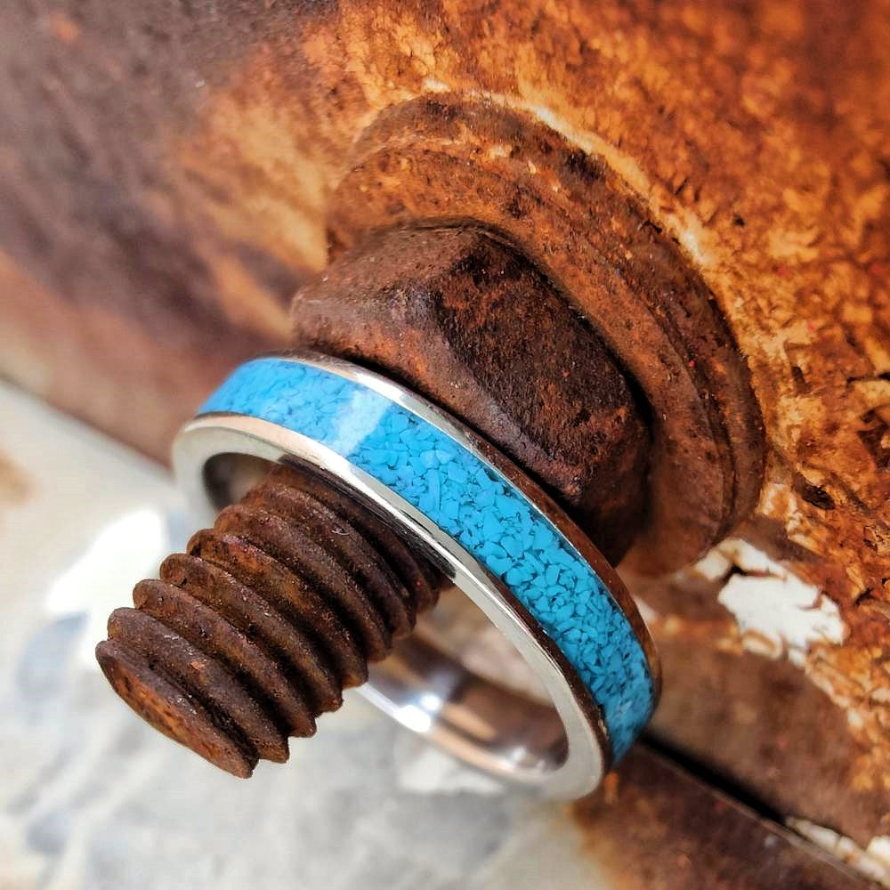 4mm Steel Turquoise Minimalism Band Ring