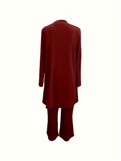 ⏰ LAST DAY SAVE 50% 💥2025 Casual Three-piece Solid Set, Long Sleeve Cardigan & Top & Long Pants Outfits