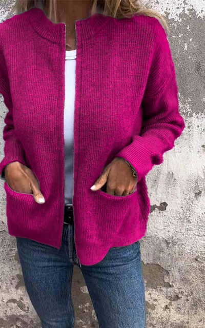 CLEARANCE SALE🔥 Women's Round Neck Zipper Knitted Jacket