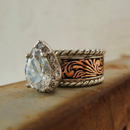 3pc Pear Cut Rose Gold Western Country Wedding Rings