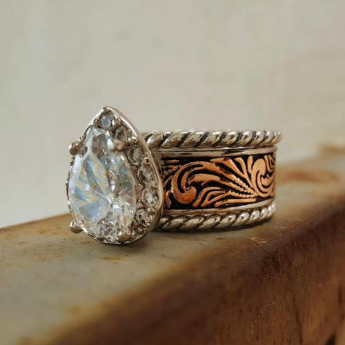 3pc Pear Cut Rose Gold Western Country Wedding Rings