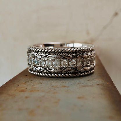 Feather Wide Band Western Wedding Bands
