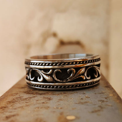 Retro Steel Flower Western Band Ring for Men