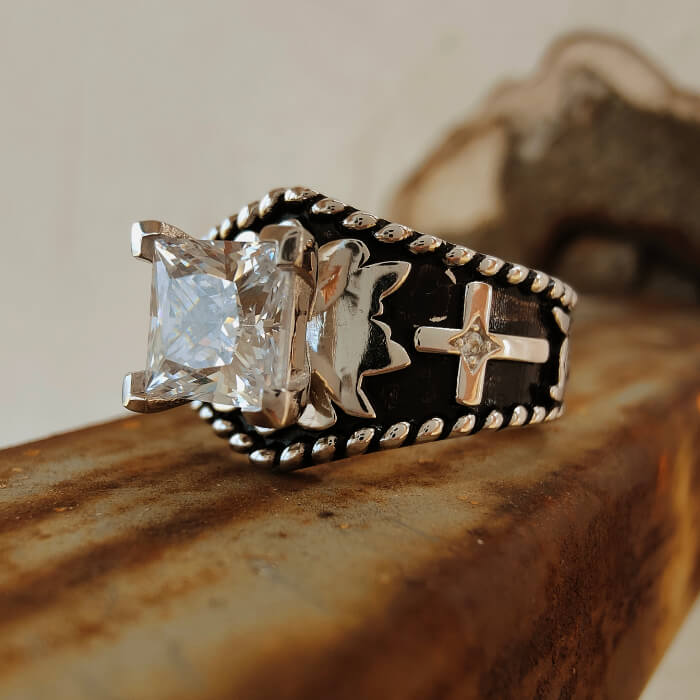 Women Rope Edge Cross Princess Cut Western Rings