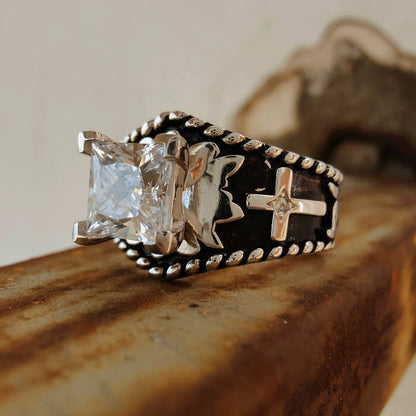 Women Rope Edge Cross Princess Cut Western Rings