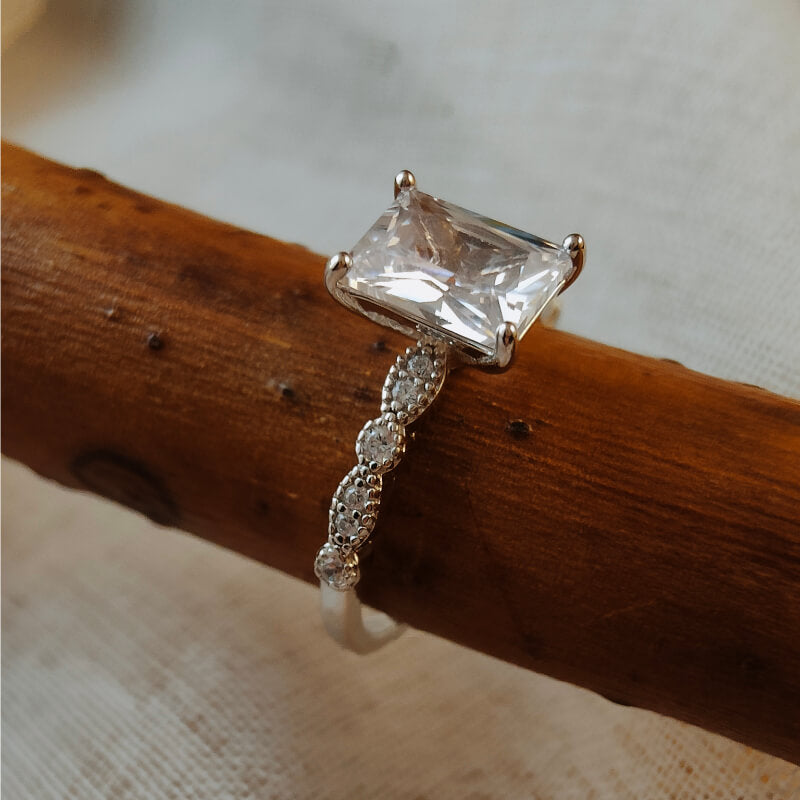 Sterling Silver Square Moissanite Wedding Ring