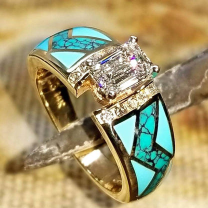 River Cuff Diamond Gold Turquoise Ring for Women