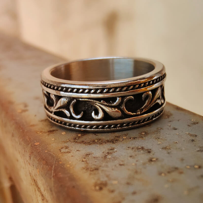 Retro Steel Flower Western Band Ring for Men