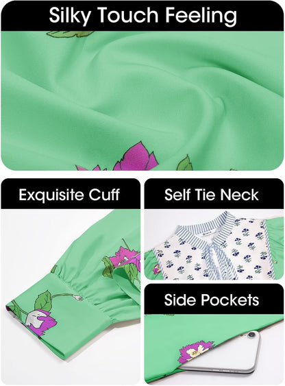 Womens Casual Floral Mini Dress 2025 Fall Long Sleeve V Neck Patchwork Loose Boho Shirt Dresses