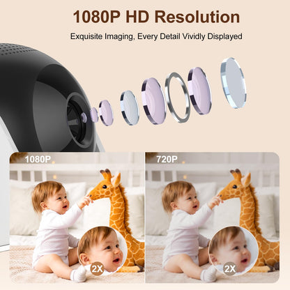 DEASON No WiFi Baby Monitor with Camera and Audio, Early Education and White Noise 64G TF Card 5" Screen 1080P Video 2-Way Talk, Sound & Temp Alarm, Night Vision and 1200ft Range