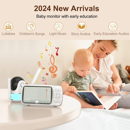 DEASON No WiFi Baby Monitor with Camera and Audio, Early Education and White Noise 64G TF Card 5" Screen 1080P Video 2-Way Talk, Sound & Temp Alarm, Night Vision and 1200ft Range
