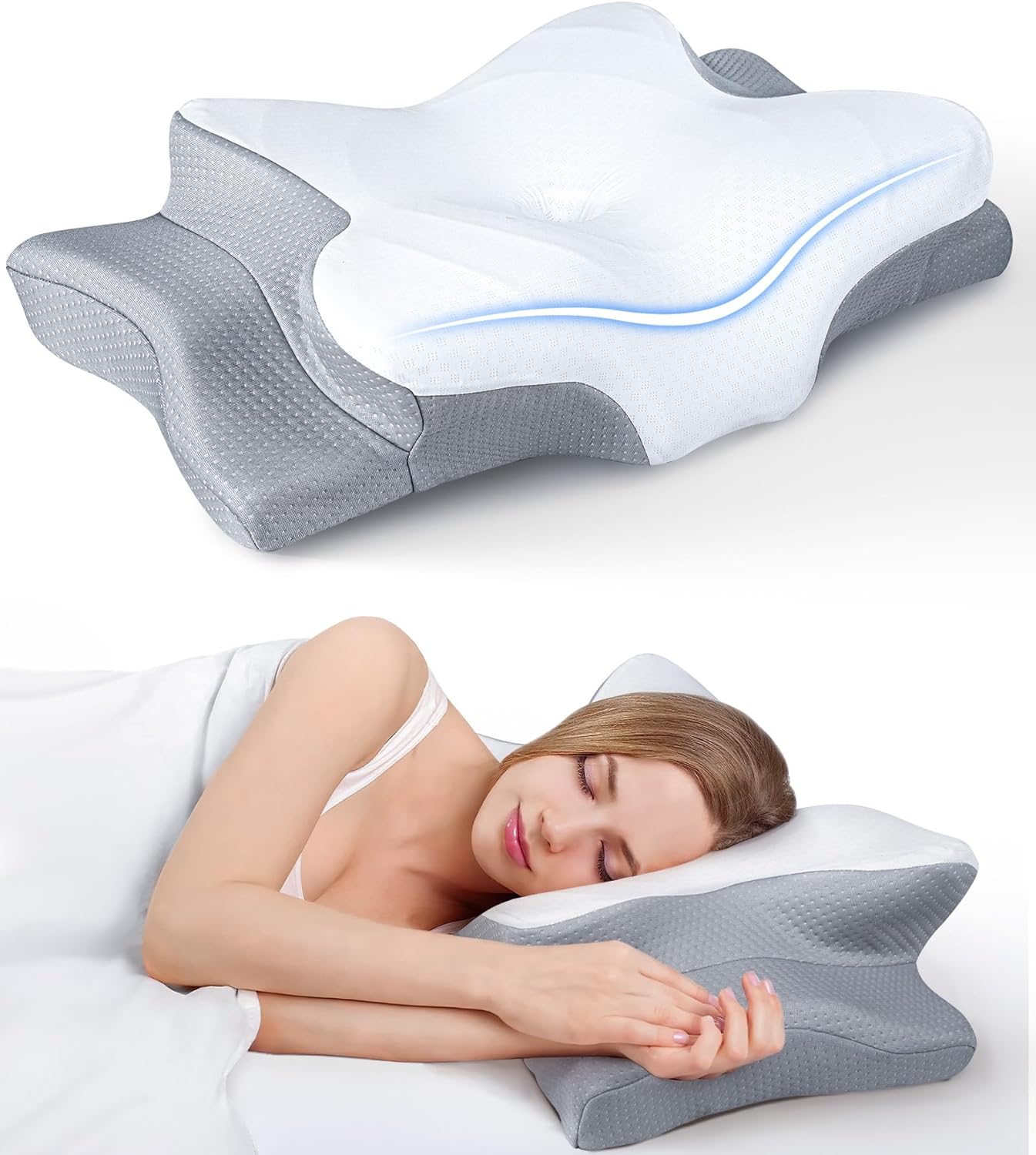Adjustable Cervical Pillow Cozy Sleeping, Odorless Ergonomic Contour Memory Foam Pillows