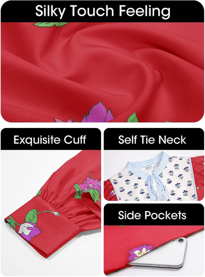 Womens Casual Floral Mini Dress 2025 Fall Long Sleeve V Neck Patchwork Loose Boho Shirt Dresses