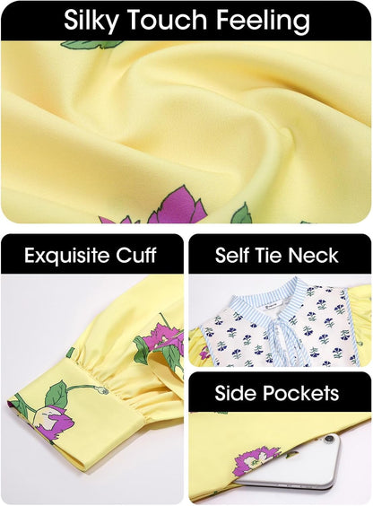 Womens Casual Floral Mini Dress 2025 Fall Long Sleeve V Neck Patchwork Loose Boho Shirt Dresses