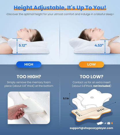 Adjustable Cervical Pillow Cozy Sleeping, Odorless Ergonomic Contour Memory Foam Pillows