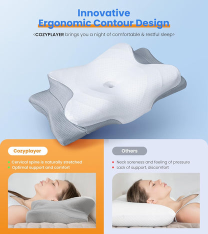 Adjustable Cervical Pillow Cozy Sleeping, Odorless Ergonomic Contour Memory Foam Pillows