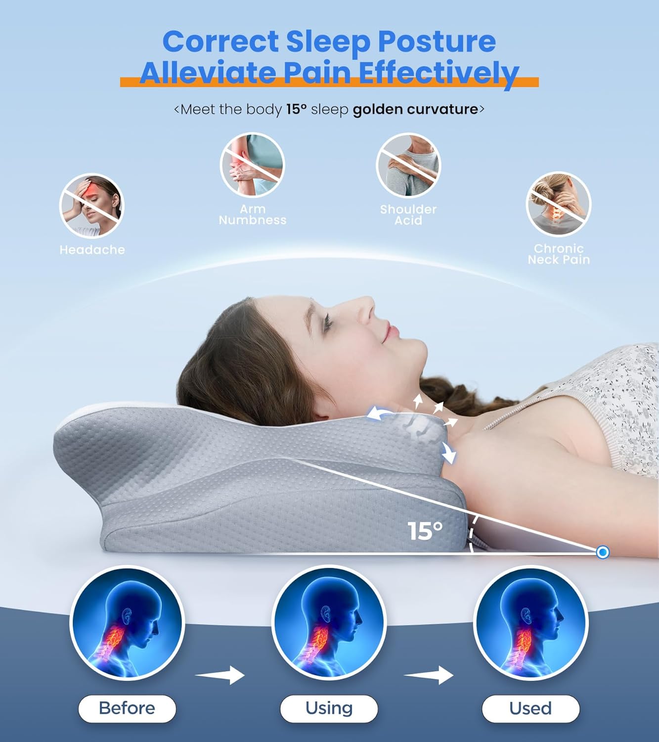 Adjustable Cervical Pillow Cozy Sleeping, Odorless Ergonomic Contour Memory Foam Pillows