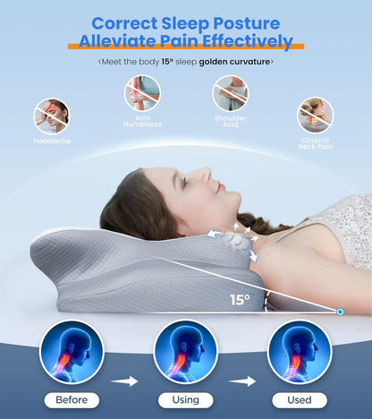 Adjustable Cervical Pillow Cozy Sleeping, Odorless Ergonomic Contour Memory Foam Pillows