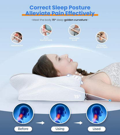 Adjustable Cervical Pillow Cozy Sleeping, Odorless Ergonomic Contour Memory Foam Pillows