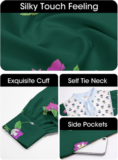 Womens Casual Floral Mini Dress 2025 Fall Long Sleeve V Neck Patchwork Loose Boho Shirt Dresses