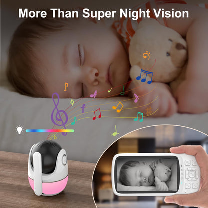 DEASON No WiFi Baby Monitor with Camera and Audio, Early Education and White Noise 64G TF Card 5" Screen 1080P Video 2-Way Talk, Sound & Temp Alarm, Night Vision and 1200ft Range