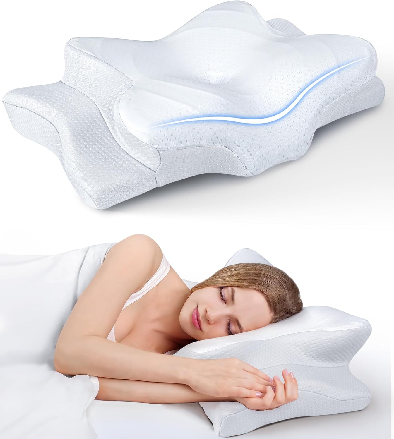Adjustable Cervical Pillow Cozy Sleeping, Odorless Ergonomic Contour Memory Foam Pillows
