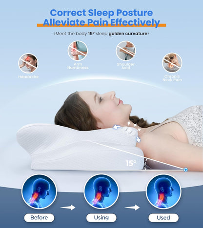 Adjustable Cervical Pillow Cozy Sleeping, Odorless Ergonomic Contour Memory Foam Pillows