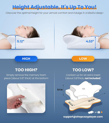 Adjustable Cervical Pillow Cozy Sleeping, Odorless Ergonomic Contour Memory Foam Pillows