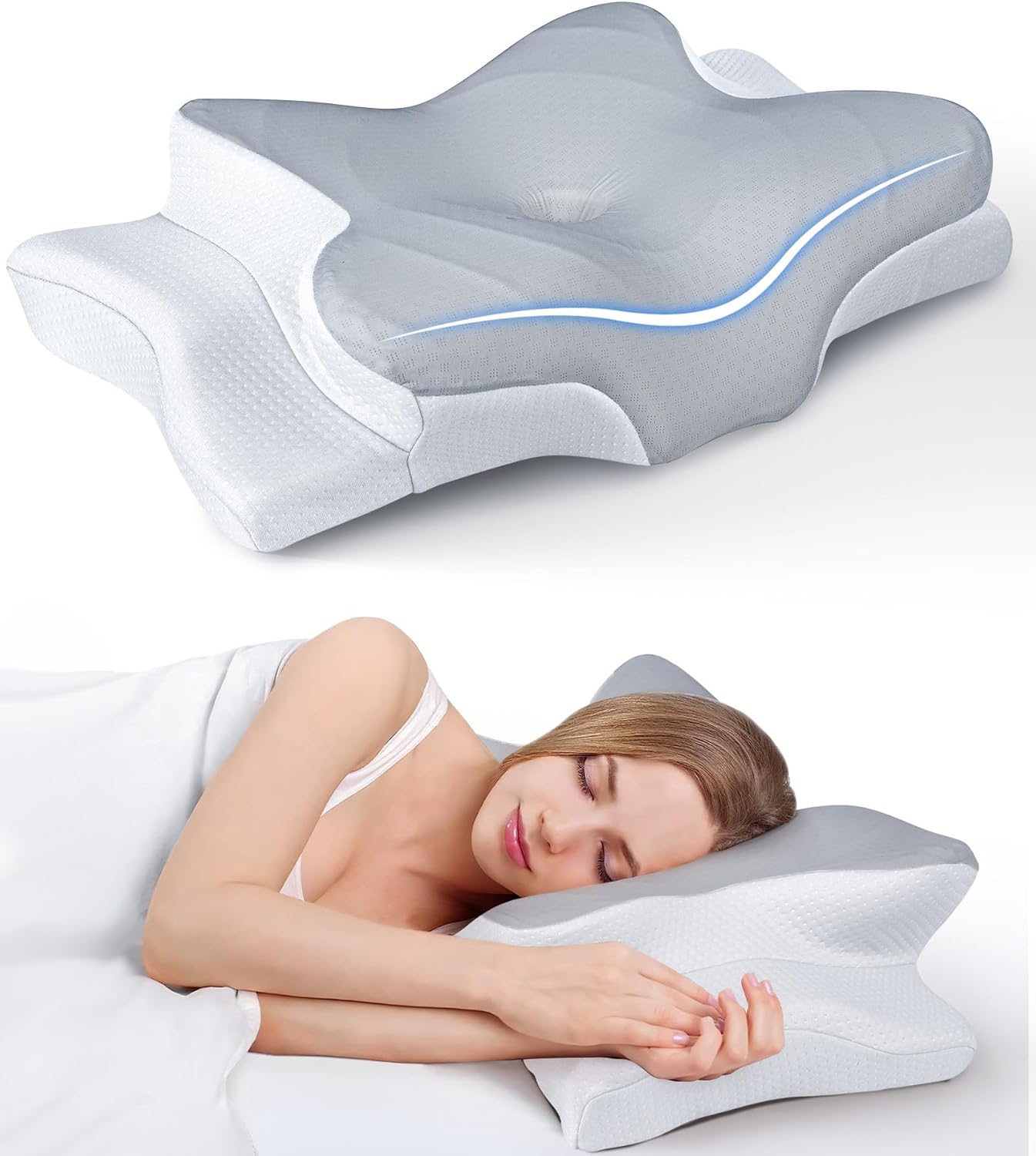 Adjustable Cervical Pillow Cozy Sleeping, Odorless Ergonomic Contour Memory Foam Pillows