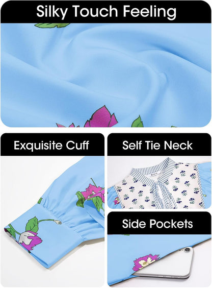 Womens Casual Floral Mini Dress 2025 Fall Long Sleeve V Neck Patchwork Loose Boho Shirt Dresses