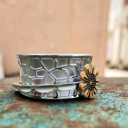 Steel Rotating Sunflower Hive Band Ring