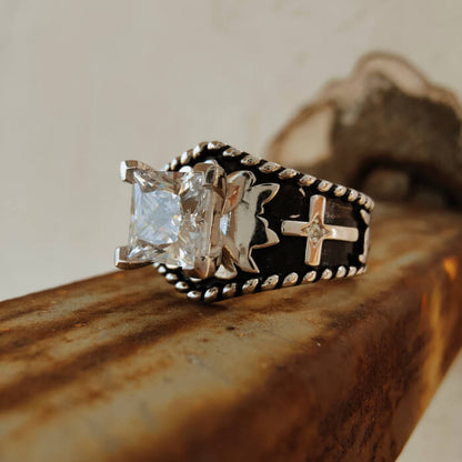 Women Rope Edge Cross Princess Cut Western Rings