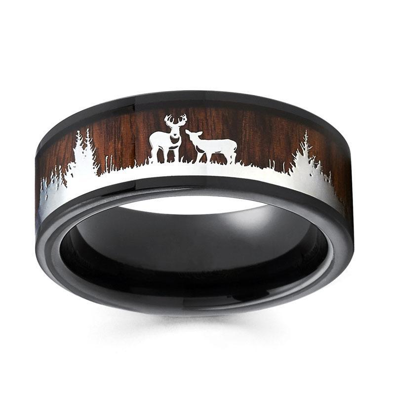 Vintage Elk Forest Steel Band Rings