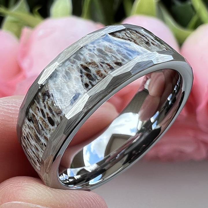 8mm Men's Tungsten  Antler Inlay Band Ring