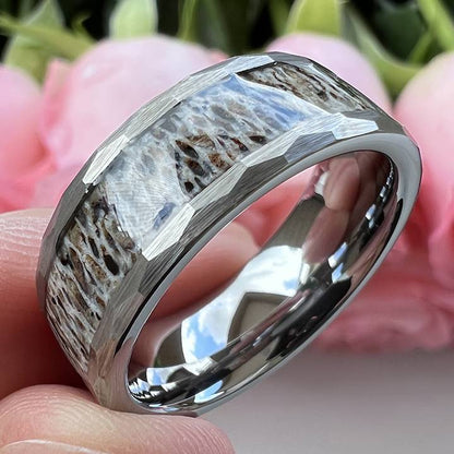 8mm Men's Tungsten  Antler Inlay Band Ring