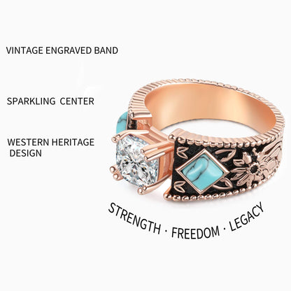 Womens Engraved Western Turquoise Engagement Ring