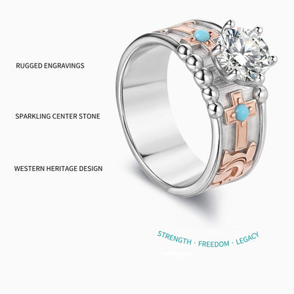 Western Cross Round Cut Turquoise Ring