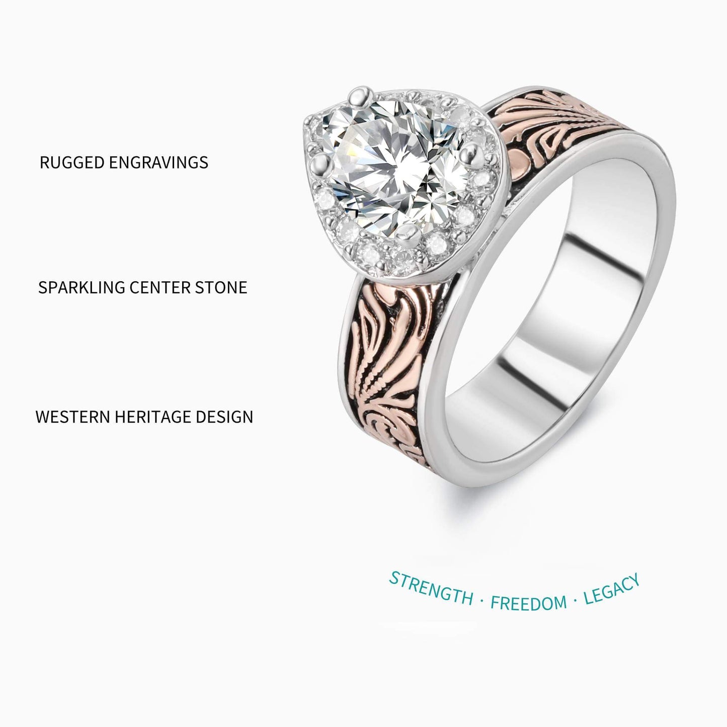 FLower Engraved  Pear Diamond Western Rose Gold Rings for Women