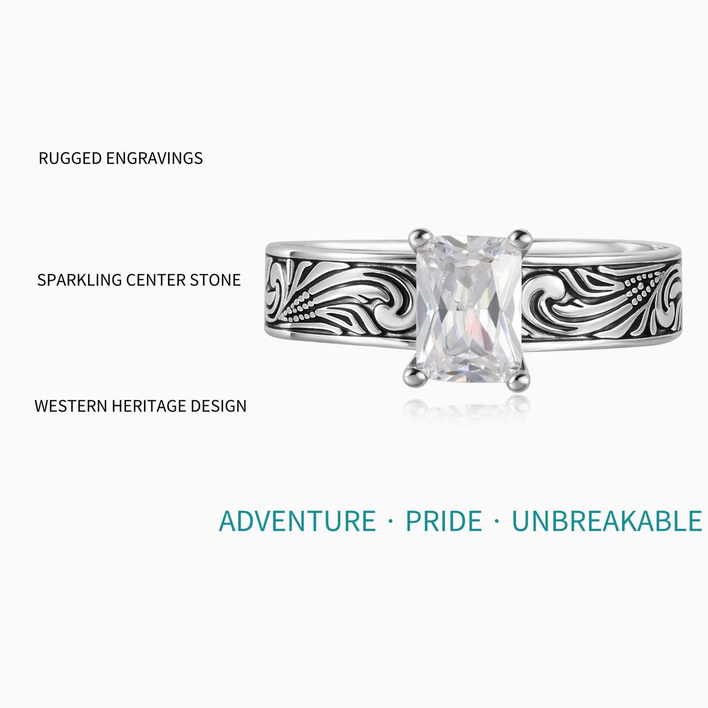 Western Emerald Zircon Engraved Women Engagement Ring