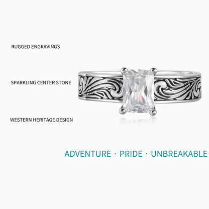 Western Emerald Zircon Engraved Women Engagement Ring