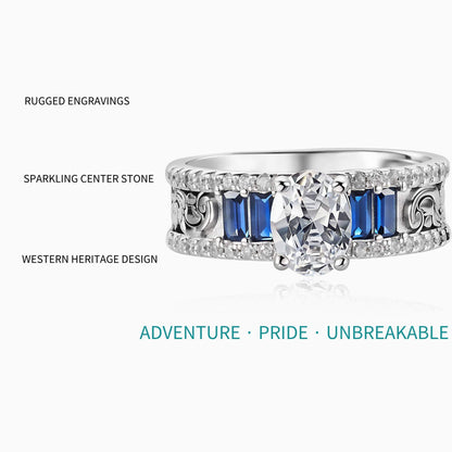 Western Symbol Sapphire Diamond Engraved Engagement Rings